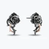Enchanted Disney Fine Jewelry Black Rhodium Over Sterling Silver and 10K Rose Gold with 1/6 CTTW Black Diamonds Maleficent Rose Earrings