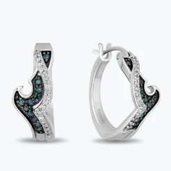 Enchanted Disney Fine Jewelry Sterling Silver with 1/4 CTTW White Diamond and Treated Blue Diamonds Moana Hoop Earrings