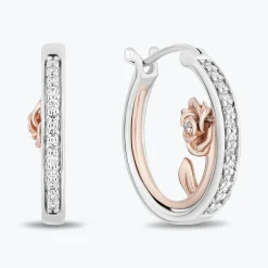 Enchanted Disney Fine Jewelry 14K Rose Gold Over Sterling Silver with 1/5 CTTW Diamonds Belle Hoop Earrings