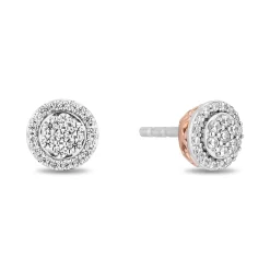 Enchanted Disney Fine Jewelry Sterling Silver and 10K Rose Gold with 1/6 CTTW Diamonds Belle Stud Earrings