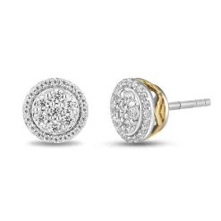 Enchanted Disney Fine Jewelry Sterling Silver and 10K Yellow Gold with 1/4 CTTW Diamonds Jasmine Stud Earrings