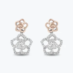 Enchanted Disney Fine Jewelry 14K Rose Gold Over Sterling Silver 1/4 CTTW Belle Rose Earrings