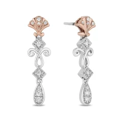 Enchanted Disney Fine Jewelry 14K Rose Gold over Sterling Silver 1/6 CTTW Ariel Shell Earrings
