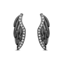 Enchanted Disney Fine Jewelry Black Rhodium over Sterling Silver 1/10 CTTW Maleficent Wings Earrings