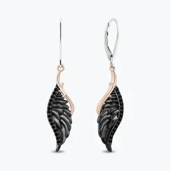 Enchanted Disney Fine Jewelry Black Rhodium over Sterling Silver and 10K Rose Gold with 1/5 CTTW Black Diamonds Maleficent Earrings