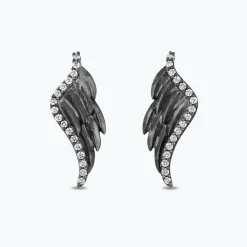 Enchanted Disney Fine Jewelry Black Rhodium over Sterling Silver with 1/10 CTTW Maleficent Wings Earrings