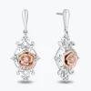 Enchanted Disney Fine Jewelry 14K Rose Gold Over Sterling Silver with 1/10 CTTW Diamonds Belle Earrings