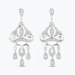 Enchanted Disney Fine Jewelry 14k White Gold 1 3/8 CTTW Cinderella Carriage Earrings