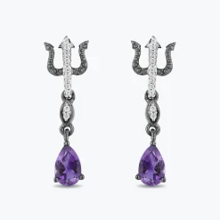 Enchanted Disney Fine Jewelry Black Rhodium over Sterling Silver with 1/20 CTTW White Diamond with Amethyst Ursula Earrings
