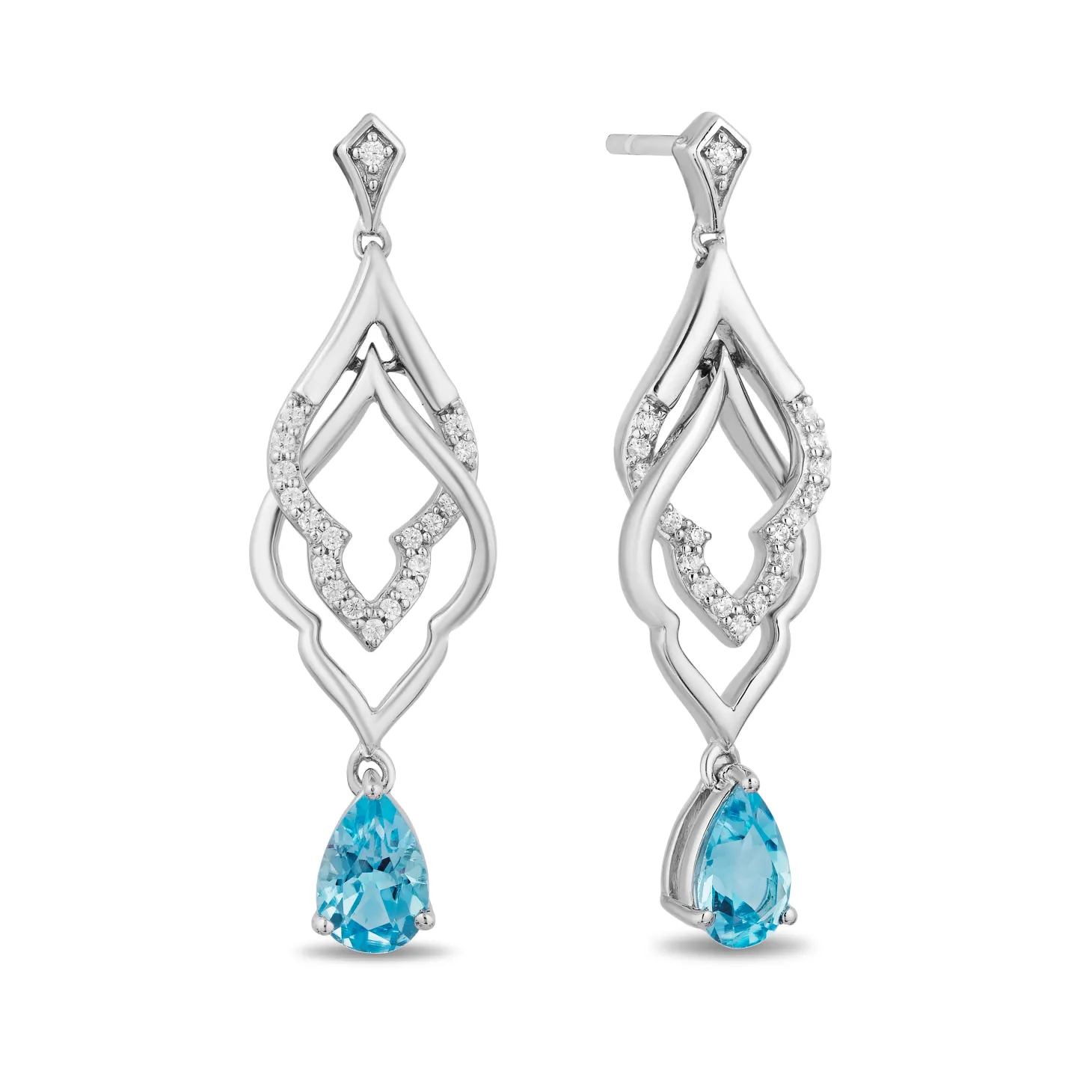 Enchanted Disney Fine Jewelry Sterling Silver with 1/10 CTTW Diamond and Swiss Blue Topaz Jasmine Earrings