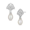 Enchanted Disney Fine Jewelry Sterling Silver with 1/10 CTTW Diamond and White Pearl Ariel Shell Fashion Earrings