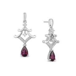Enchanted Disney Fine Jewelry Sterling Silver with 1/10 CTTW Diamond and Rhodolite Garnet Mulan Pagoda Earrings