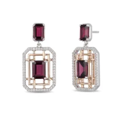 Enchanted Disney Fine Jewelry Sterling Silver and 10K Rose Gold with 1/4 CTTW Diamond with Rhodolite Garnet Mulan Earrings