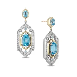 Enchanted Disney Fine Jewelry Sterling Silver and 10K Yellow Gold with 1/5 CTTW Diamond and Swiss Blue Topaz Jasmine Earrings