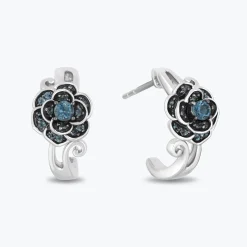 Enchanted Disney Fine Jewelry Sterling Silver with London Blue Topaz Cinderella Gardenia Flower Huggie Earrings