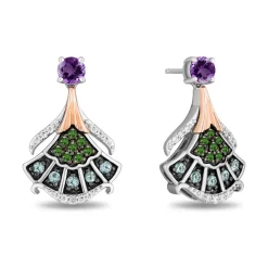 Enchanted Disney Fine Jewelry The Little Mermaid Black Rhodium over Sterling Silver and 10K Rose Gold with 1/10 CTTW Diamond and Amethyst with Green Tourmaline and Swiss Blue Topaz Ariel Earrings