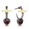 Enchanted Disney Fine Jewelry Black Rhodium and 14K Yellow Gold Over Sterling Silver with 1/8 CTTW Black and White Diamond with Red Garnet Evil Queen Earrings