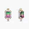 Enchanted Disney Fine Jewelry Sterling Silver, 10K Rose Gold and Yellow Gold with 1/10 CTTW Diamonds and Watermelon Quartz Cinderella Step Sister Earrings