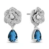 Enchanted Disney Fine Jewelry Sterling Silver with 1/5 CTTW Diamonds and London Blue Topaz Cinderella Earrings