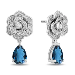 Enchanted Disney Fine Jewelry Sterling Silver with 1/5 CTTW Diamonds and London Blue Topaz Cinderella Earrings