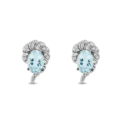 Enchanted Disney Fine Jewelry Sterling Silver with 1/10 CTTW White Diamond and Sky Blue Topaz Elsa Drop Earrings