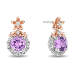 Enchanted Disney Fine Jewelry 14K Rose Gold Over Sterling Silver with 1/5 CTTW Diamonds and Rose de France Rapunzel Earrings