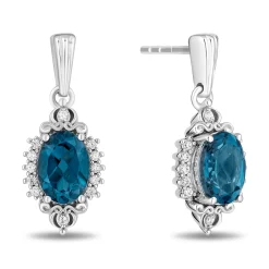 Enchanted Disney Fine Jewelry Sterling Silver with 1/8 CTTW Diamonds and London Blue Topaz Cinderella Earrings