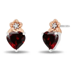 Enchanted Disney Fine Jewelry 14K Rose Gold Over Sterling Silver and 1/20 CTTW Diamonds and Garnet Snow White Heart Earrings