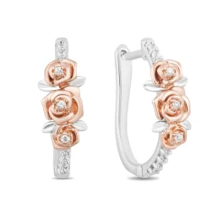 Enchanted Disney Fine Jewelry 10K Rose Gold and Sterling Silver with 1/5 CTTW Diamond Belle"Dozen Roses" Earrings