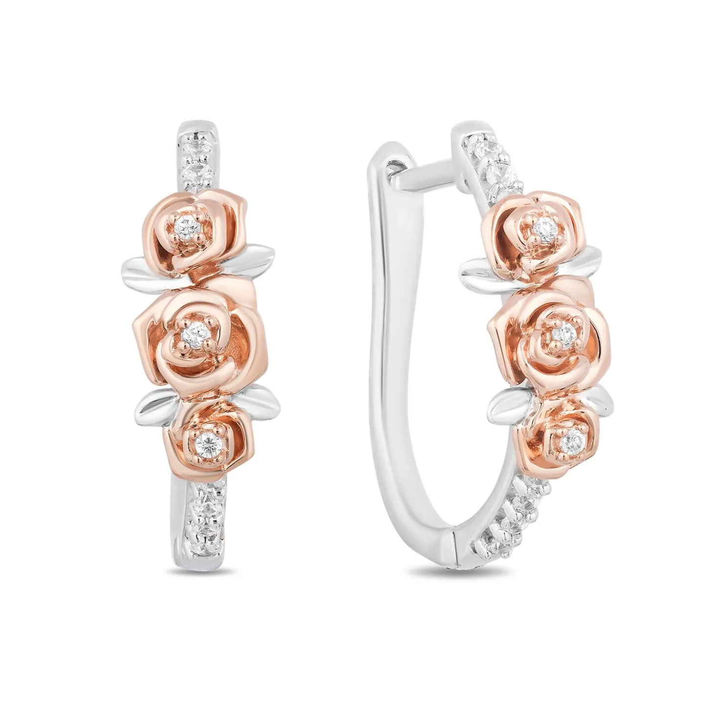 Enchanted Disney Fine Jewelry 10K Rose Gold and Sterling Silver with 1/5 CTTW Diamond Belle"Dozen Roses" Earrings