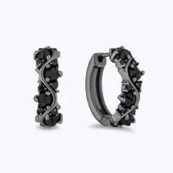 Enchanted Disney Fine Jewelry Black Rhodium Over Sterling Silver with 1/8 CTTW Black Diamonds and Black Onyx Maleficent Earrings