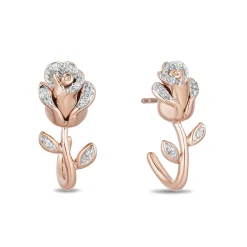 Enchanted Disney Fine Jewelry 14K Rose Gold over Sterling Silver with 1/10 CTTW Diamonds Belle Earrings