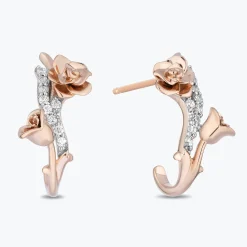 Enchanted Disney Fine Jewelry 14K Rose Gold Over Sterling Silver with 1/10 CTTW Diamonds Belle Rose Earrings