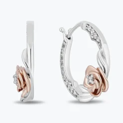 Enchanted Disney Fine Jewelry Sterling Silver and 10K Rose Gold with 1/5 CTTW Diamonds Belle Earrings