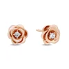 Enchanted Disney Fine Jewelry 14K Rose Gold over Sterling Silver 1/20 CTTW Diamond Belle Rose Earrings