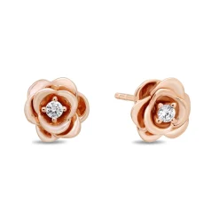 Enchanted Disney Fine Jewelry 14K Rose Gold over Sterling Silver 1/20 CTTW Diamond Belle Rose Earrings