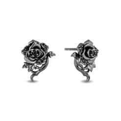 Enchanted Disney Fine Jewelry Black Rhodium Over Sterling Silver with 1/5 CTTW Black Diamonds Maleficent Rose Earrings