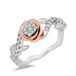 Enchanted Disney Fine Jewelry 14K White Gold and Rose Gold 1/4 CTTW Belle Promise Ring