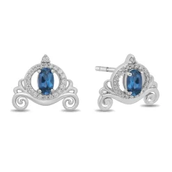 Enchanted Disney Fine Jewelry Sterling Silver with 1/8 CTTW and London Blue Topaz Cinderella Carriage Earrings