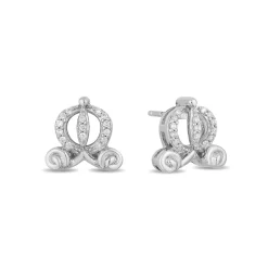 Enchanted Disney Fine Jewelry Sterling Silver 1/15 CTTW Diamond Cinderella Carriage Earrings