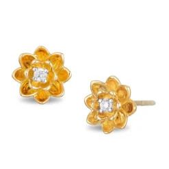 Enchanted Disney Fine Jewelry 10k Yellow Gold 1/20 CTTW Tiana Water Lily Earrings