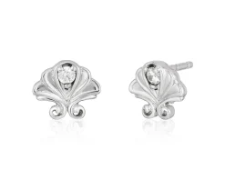 Enchanted Disney Fine Jewelry Sterling Silver Round White 1/20 CTTW Diamond Ariel Stud Earrings