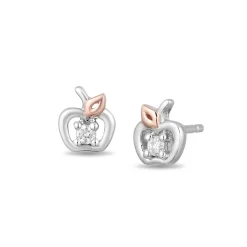 Enchanted Disney Fine Jewelry 14K Rose Gold Over Sterling Silver White Round 1/20 CTTW Diamond Snow White Stud Earrings