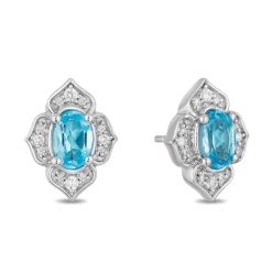 Enchanted Disney Fine Jewelry Sterling Silver 1/10 CTTW Diamond and Swiss Blue Topaz Jasmine Earring