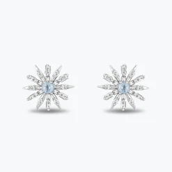 Enchanted Disney Fine Jewelry Sterling Silver with 1/3 CTTW Diamond and Sky Blue Topaz Elsa Snowflake Earrings