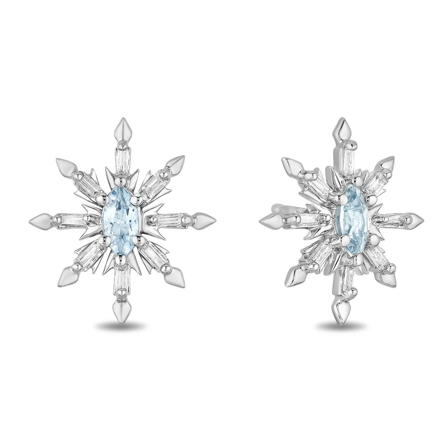 Enchanted Disney Fine Jewelry 10K White Gold with 1/5 CTTW Diamond And Aquamarine Elsa Earrings