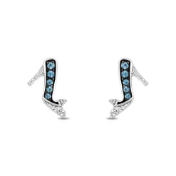 Enchanted Disney Fine Jewelry Sterling Silver with 1/20 CTTW Diamonds and London Blue Topaz Cinderella 70th Anniversary Blue Bird Stud Earrings