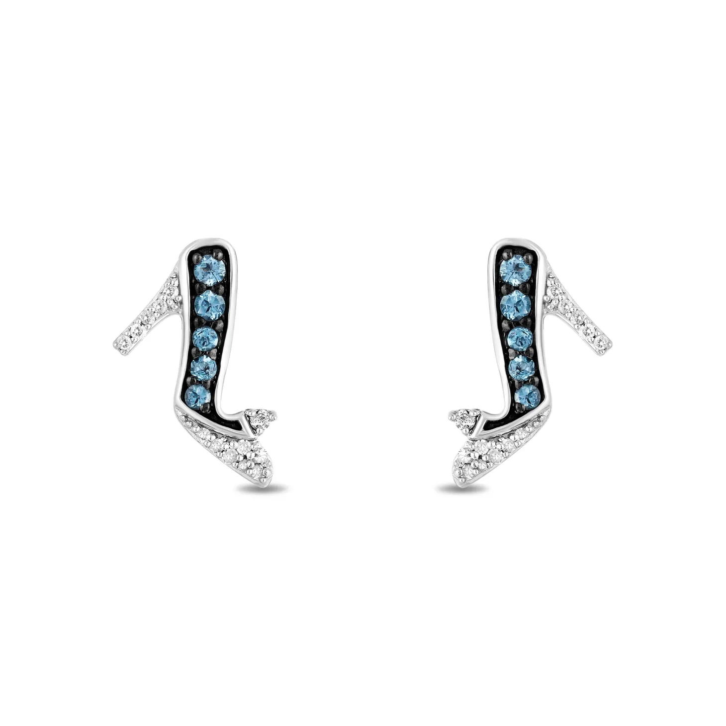 Enchanted Disney Fine Jewelry Sterling Silver with 1/20 CTTW Diamonds and London Blue Topaz Cinderella 70th Anniversary Blue Bird Stud Earrings
