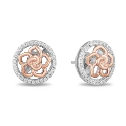 Enchanted Disney Fine Jewelry 14K Rose Gold Over Sterling Silver 1/4 CTTW Natural White Round Diamond Belle Stud Earrings