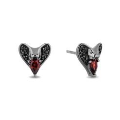Enchanted Disney Fine Jewelry Black Rhodium over Sterling Silver with 1/8 CTTW Black Diamond and Red Garnet Jafar Stud Earrings